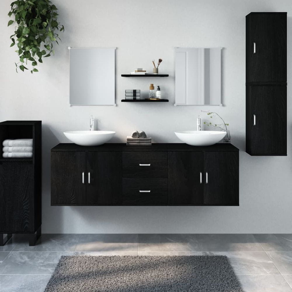Vidaxl 7-dielna sada kúpeľňového nábytku čierna kompozitné drevo
